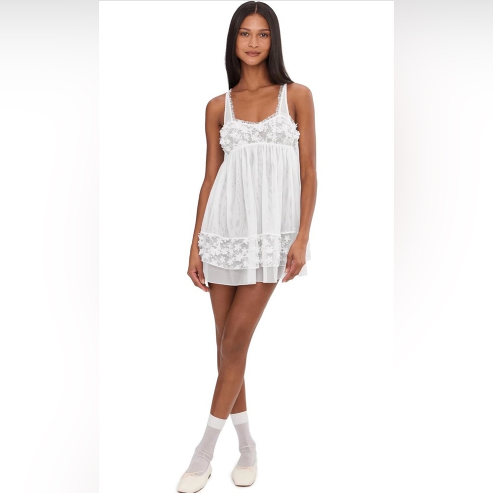 Free People Sheer White Floral Chemise